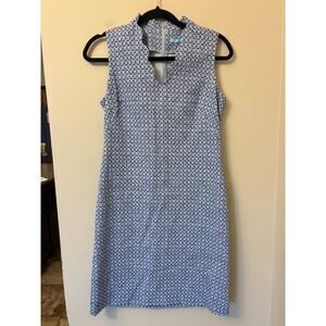 J. McLaughlin Vilma Print Dress Scalloped Neckline Blue Sleeveless Size 6